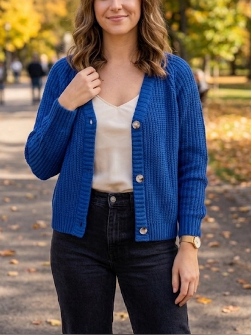 NWT PrettyGarden Blue Ribbed V-Neck Cardigan Button Front Sweater Size Large